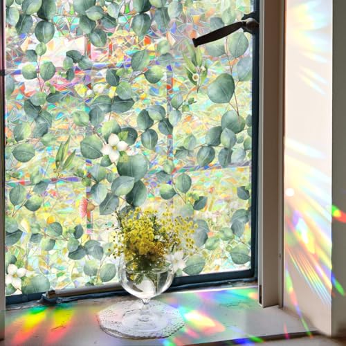 GORGECRAFT 100x43cm Große 3D Sichtschutzfolie Für Fenster Mit Eukalyptusblättern Anti UV Prisma Regenbogen Statische Glasaufkleber Kunststoff Sonnenblockierend Holografisch Nicht Klebend Gebeizt GORGECRAFT 100x43cm Große 3D Sichtschutzfolie Für Fenster Mit Eukalyptusblättern Anti UV Prisma Regenbogen Statische Glasaufkleber Kunststoff Sonnenblockierend Holografisch Nicht Klebend Gebeizt von GORGECRAFT