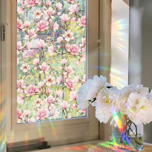 GORGECRAFT 100x43cm Regenbogen Sichtschutzfolie Für Buntglasfenster Dekorativ 3D Statisch UV Beständig Haftend Rosa Blume UV Reflektierende Fensterabdeckung Nicht Klebende Sonnenblockierende Fensterau GORGECRAFT 100x43cm Regenbogen Sichtschutzfolie Für Buntglasfenster Dekorativ 3D Statisch UV Beständig Haftend Rosa Blume UV Reflektierende Fensterabdeckung Nicht Klebende Sonnenblockierende Fensterau von GORGECRAFT