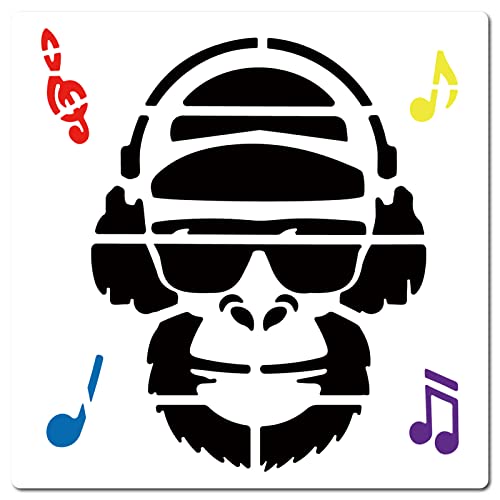 GORGECRAFT 12" Banksy Großer AFFE Mit Kopfhörern Schablonen Schimpansen Musiknotation Schablone DIY Dekoration Zum Zeichnen von Wandmöbeln Holz Papier Stoff Wohnzimmer Badezimmer Heimdekoration von GORGECRAFT