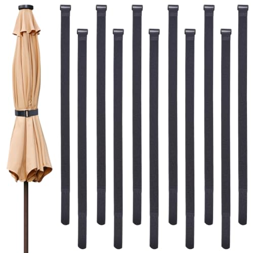 GORGECRAFT 12 Stück 63cm Regenschirm Abspanngurte Schwarz Zur Sicherung Des Festen Gurtes Vielseitig Einsetzbar Wiederverwendbar Selbstklebend Verstellbarer Terrassen Sonnenschirm Stabilisator Windbin von GORGECRAFT