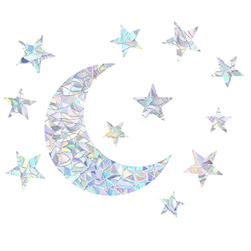 GORGECRAFT 12 Stück Regenbogen-Fensteraufkleber Mond-Sterne-Muster Fensteraufkleber Statische Nicht Selbstklebende Kollisionssichere Glasaufkleber Vinylfolie Für Schiebetüren Verhindern Vogelschlag von GORGECRAFT