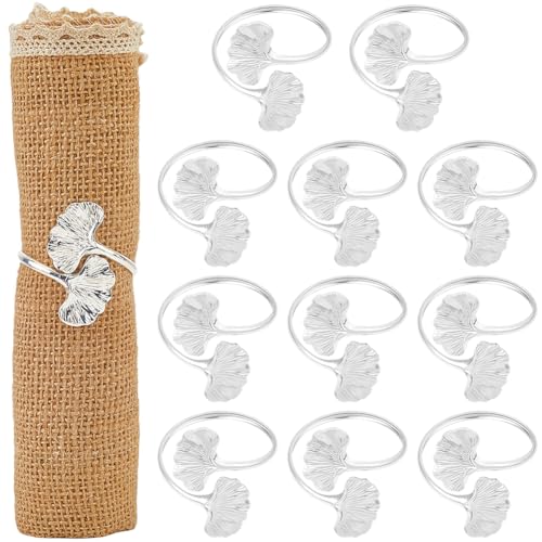 GORGECRAFT 12 Stück Serviettenring Aus Silbernem Blattmetall Eisen Elegante Ginkgoblätter Serviettenschnallen Tischdekoration Serviettenhalter Ringe Set Für Weihnachten Erntedankfest Hochzeit Bankett von GORGECRAFT