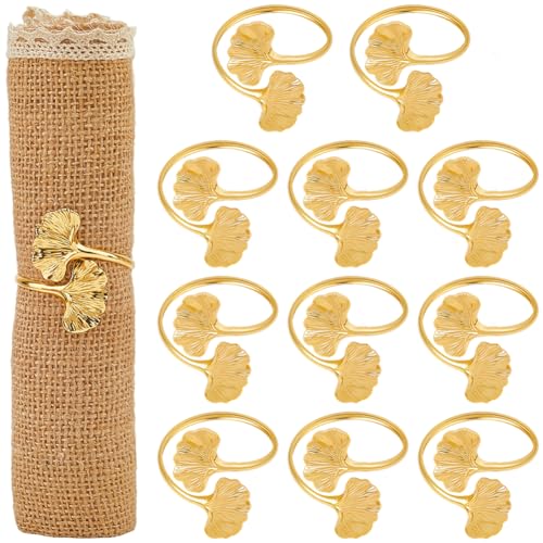 GORGECRAFT 12 Stück Serviettenring Mit Ginkgoblatt Motiv Goldfarben Metall Eisen Elegante Blätter Serviettenschnallen Tischdekoration Serviettenhalter Ringe Set Für Weihnachten Erntedankfest Hochzeit von GORGECRAFT