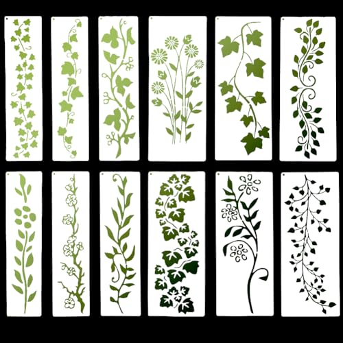 GORGECRAFT 12 Stück botanische Blumen-Zeichenschablonen aus Kunststoff, PET, wiederverwendbar, hohl, rechteckig, Blätter, Blumen, Wildblumen, Zeichenschablonen zum Malen auf Holzboden, Leinwand von GORGECRAFT
