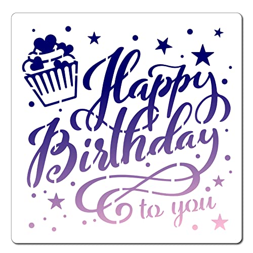 GORGECRAFT 12" x 12" Happy Birthday to You Schablone Cupcake-Vorlagen Wiederverwendbare Kunststoff-Zeichnungs-Malschablonen-Vorlage Zum Malen Auf Karton Wand Stoff Fliesen Leinwand Basteln von GORGECRAFT