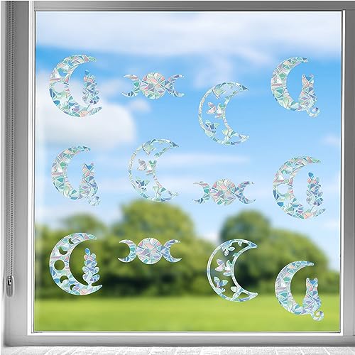 GORGECRAFT 12Stk 4 Stile Mond-Fensteraufkleber Katze 3D-Regenbogen-Fensteraufkleber Mondphase Pflanze Statische Aufkleber Antikollisionsalarm Prisma-Vinylfolie Zur Verhinderung von Vogelschlägen von GORGECRAFT