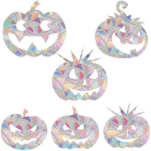 GORGECRAFT 12Stk 6 Stile Kürbis-Fensteraufkleber Regenbogen-Fensteraufkleber Kollisionssicherer Statischer Aufkleber Sonnenfänger-Alarmaufkleber Prismatische 3D-Folie Halloween-Dekoration von GORGECRAFT