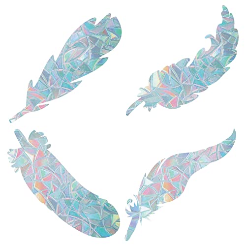 GORGECRAFT 16 STÜCKE Feder-Fensteraufkleber Anti-Kollisions-Regenbogen-Fensterglas-Warnaufkleber Für Vogelschlag-Aufkleber, Nicht Klebende Prismatische Vinylfolie Für Schiebetüren, Fensterglas von GORGECRAFT
