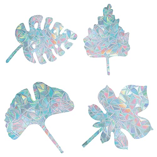 GORGECRAFT 16 STÜCKE Tropical Leaf Window Clings Statische Regenbogenglasaufkleber Anti-Kollisions-Fensteralarm-Abziehbilder Sun Catcher Dekorationen Nicht Klebendes Prismatisches Vinyl Zum Verhindern von GORGECRAFT