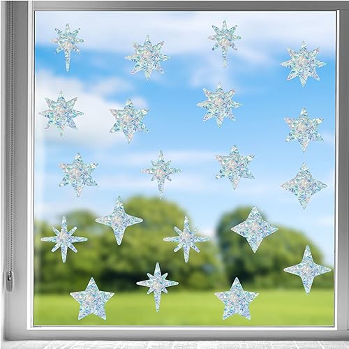 GORGECRAFT 16 Stück 8 Stern-Fensteraufkleber Pentagramm-Aufkleber Regenbogen-Aufkleber Anti-Kollisions-Aufkleber Verhindert Vogel Vor Fensterkollisionen Nicht Klebendes Prismatisches Vinyl von GORGECRAFT