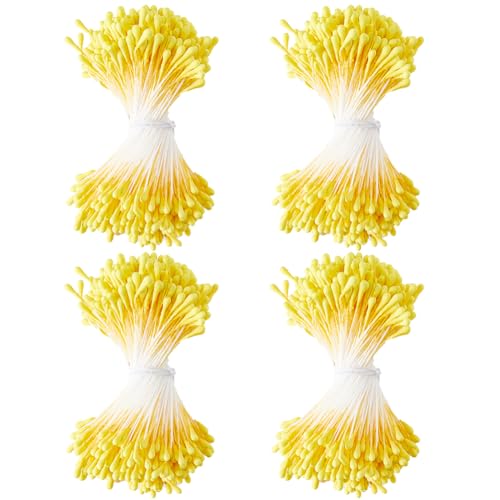 GORGECRAFT 1600Stk Gelbe Doppelköpfe Handgefertigte Blumen-Staubblätter Blütenstaubblätter Stempel Künstliche Perlmuttfarbene Blumenpollen Staubblätter Für Blumenherstellung Dekoration Kunsthandwerk von GORGECRAFT