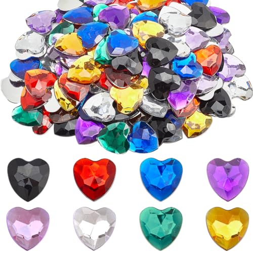 GORGECRAFT 160Stk 8 Farben Herz-Acryl-Strasssteine Bunte Flache Rückseite Facettierte Strasssteine Flache Rückseite Kunststoff-Edelsteine Modeschmuck Verzierungen Schmuckherstellung Nähen Heimwerken von GORGECRAFT