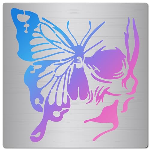 GORGECRAFT 16x16cm Totenkopf-Gesicht Schmetterling Wiederverwendbare Metall-Edelstahl-Schablone Skelett-Tagebuch-Vorlage Ornament Für Halloween Gravur Scrapbooking Malerei DIY-Projekte von GORGECRAFT