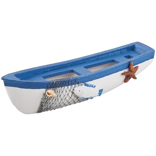 GORGECRAFT 18.5cm Große Segelboot Figur Aus Holz Miniatur Blaues Fischerboot Ornament Tisch Meer Strand Modell Badezimmer Party Rettungsring Gastgeschenke Vintage Center Nautische Mediterrane Dekorati von GORGECRAFT