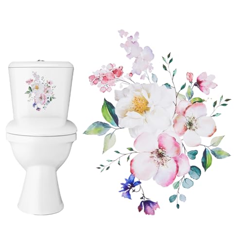 GORGECRAFT 2 Blatt Blumen-Toilettenaufkleber Mit Blumenmuster Selbstklebender Wasserdichter Toilettendeckel Dekorativer Aufkleber Abnehmbarer Toilettensitzdeckel-Aufkleber Badezimmer-Wandaufkleber von GORGECRAFT