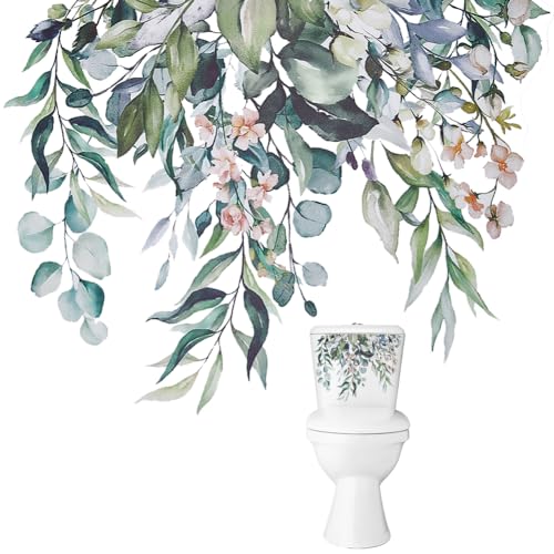 GORGECRAFT 2 Blatt Grüne Pflanzenblätter Blumen WC-Sitzdeckel-Aufkleber Selbstklebender Entfernbarer Badezimmer-Wandaufkleber Mit Blumenmuster Wasserdichter Toilettendeckel Dekorativer Aufkleber von GORGECRAFT