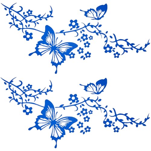 GORGECRAFT 2 Blatt Wasserdichter PET Aufkleber Reflektierender Stoßstangenaufkleber Schmetterling Blume Ranke Hawaiianischer Autoaufkleber Set Frauen Auto Rückspiegel Aufkleber Für Auto LKW SUV Wandku von GORGECRAFT