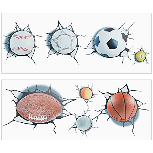 GORGECRAFT 2 Bögen 3D Sportbälle Wandaufkleber Durchbrechen Sie Die Wand Abnehmbares Vinyl Wandaufkleber Sport Abziehen Aufkleben Fußball Rugby Wanddekoration Für Klassenzimmer Schlafzimmer(26×70cm) von GORGECRAFT