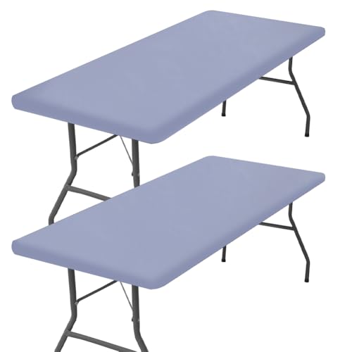 GORGECRAFT 2 Packung Rechteckige Tischdecke Wasserdicht Elastisch Für Terrasse Und Picknick Passend Für 6 Fuß Große Klapptische Abwischbare Polyester Tischdecke Für Drinnen Und Draußen Camping (Grau) von GORGECRAFT