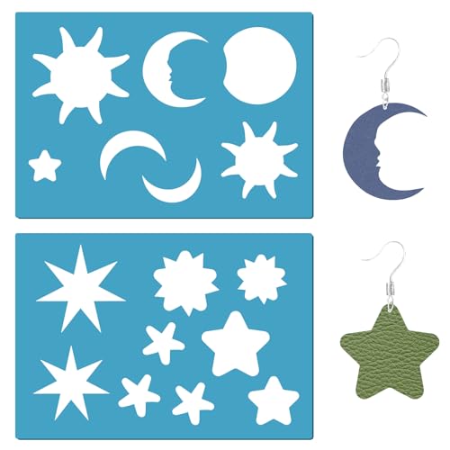 GORGECRAFT 2 Stil Schmuckform-Vorlage Wiederverwendbar Acryl Mond Stern Sonne Ausschnitte Schneideschablone Lederohrring-Lapidar-Vorlagen Zeichnen Scrapbook Ohrringe Herstellung von Schmuck DIY13x9cm von GORGECRAFT