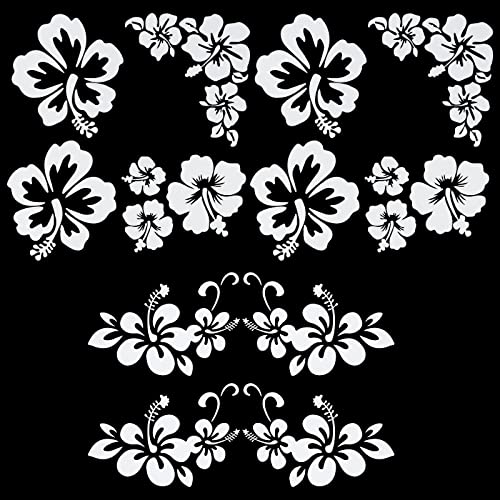GORGECRAFT 2 Stile 4 Blätter Hibiskus-Blumen-Auto-Aufkleber Hawaiianische Aufkleber Und Abziehbilder Reflektierende Aufkleber Wasserdichtes Vinyl Auto-Außendekoration Für Motorrad Türen Wände Laptop von GORGECRAFT