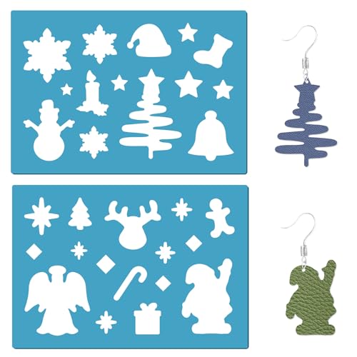 GORGECRAFT 2 Stile Weihnachtsschablonen Schmuckform-Schablone Wiederverwendbar Weihnachtsmann Schneemann Weihnachtsbaum Sterne Elch Ohrringe Herstellung von Vorlagen Schnittschablone Zum Malen Wänden von GORGECRAFT
