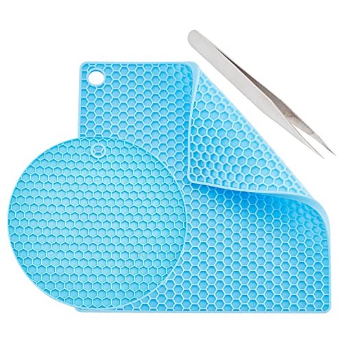 GORGECRAFT 2 Styles Doming-Matte Aus Silikon, Rund, Quadratisch, Kunstharz, Hitzebeständig, Synthetischer Gummi, Waben, Blaue Pads, Tabletts, Pinzette Für DIY-Schmuckherstellung von GORGECRAFT