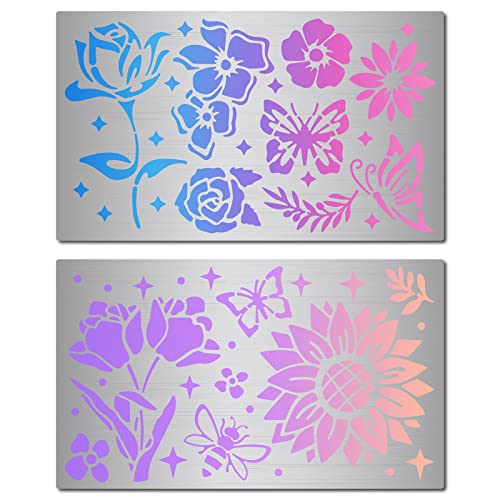 GORGECRAFT Metall-Blumen-Schablonen 2 Styles Tulpen Sonnenblume Rosenblätter Bienen-Schmetterlings-Muster Wiederverwendbare Edelstahl-Journal-Schablone Zum Malen von Holzgravuren von GORGECRAFT