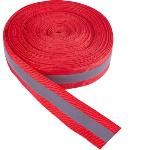 GORGECRAFT 20M Fluoreszierendes Reflektierendes Band Zum Aufnähen Hohe Sichtbarkeit Nylon Silberfarben Reflektierende Bänder Sicherheitsstoff Gurtband Zierstreifen Rot Für Jogger Radfahrer von GORGECRAFT