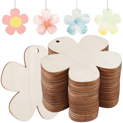 GORGECRAFT 24 Stück Holzblumenornamente Zum Bemalen 9cm Blank Unbehandelte Holzausschnitte Blumen Hängescheiben Ornament DIY Bastelgeschenkanhänger Für Weihnachten Erntedankfest Zuhause Party Frühling von GORGECRAFT