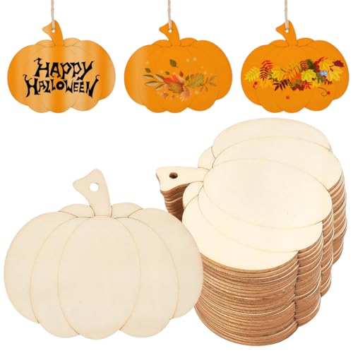 GORGECRAFT 24 Stück Kürbis Holzornamente Zum Bemalen 7.6x9cm Blanke Unbehandelte Holzausschnitte Halloween Erntedank Dekoration Hängescheiben Ornament Geschenkanhänger Für Zuhause Erntedankfest Herbst von GORGECRAFT