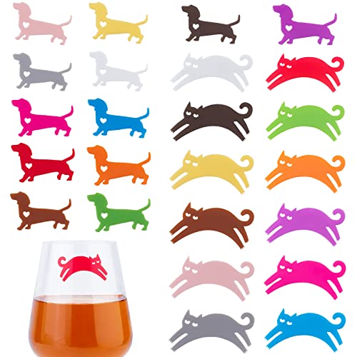 GORGECRAFT 24St 12 Farben Silikon Glasmarker Katze Hund Form Party Weinglas Erkenner Wiederverwendbare Getränkemarker Etiketten Glasidentifikatoren Für Cocktailparty Familie Tischdekorationen von GORGECRAFT