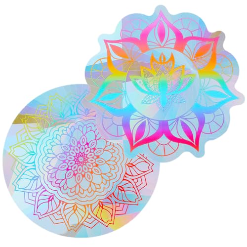 GORGECRAFT 2Stk 2 Stile Mandala-Fensteraufkleber Blume Des Lebens Fensteraufkleber Sonnenfänger Fensteraufkleber Folien Transparentes Glas Regenbogen Statisch Kollisionssicher Vögel Fensterkollisionen von GORGECRAFT