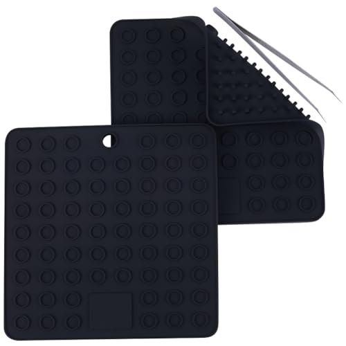 GORGECRAFT 2Stk Silikon-Doming-Matte Quadratische Untersetzer-Matte Kochplattenhalter Schwarz Hitzebeständige Pads Aus Synthetischem Gummi Küchenwerkzeug Mit Pinzette Für-Bastelbedarf 185x185mm von GORGECRAFT