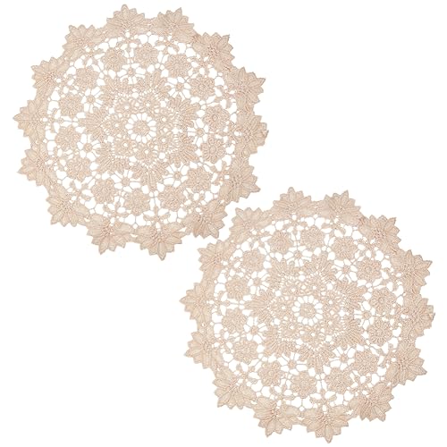 GORGECRAFT 2Stk Spitzendeckchen Mit 35cm Durchmesser Große Runde Häkelspitzen-Untersetzer Vintage-Beige-Blumenblätter Stickerei Tischsets Für Küche Esszimmer Tasse Schüssel Topf Hochzeit Dekoration von GORGECRAFT