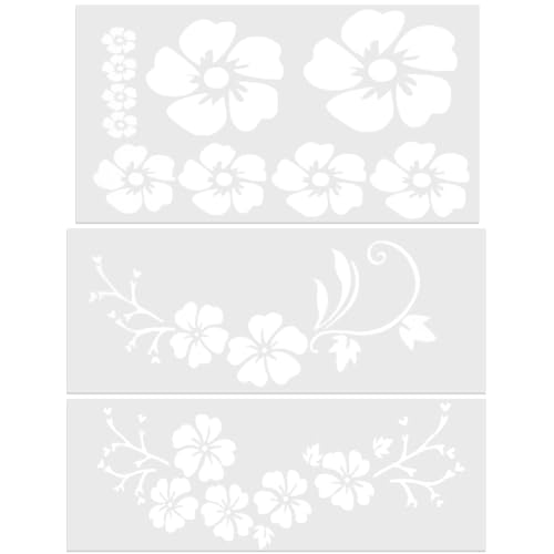 GORGECRAFT 3 Stile Hibiskusblüten-Autoaufkleber Hawaiianische Aufkleber Und Abziehbilder Weiße Reflektierende Hibiskuszweig-Aufkleber Wasserdichte Vinyl-Automobil-Außendekoration Für LKW-Motorradtüren von GORGECRAFT