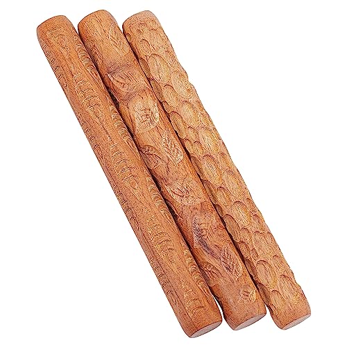 GORGECRAFT 3 Stile Holzmaserungswalze Steinblatt Fisch Holzgriff Tonstrukturwalze Gewelltes Holz Handwalzen Strukturierte Nudelhölzer Handgefertigtes Tonwalzen-Set Für Selbstgemachte Tontöpfereien von GORGECRAFT