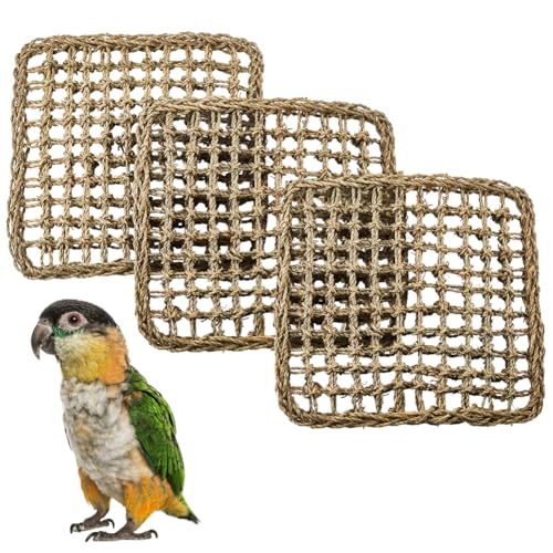 GORGECRAFT 3 Stück Seegras Vogelmatten Für Papageien Sittiche Natürliches Gras Gewebtes Netz Kletterseil Leiter Hängematte Käfigzubehör Für Unzertrennliche Sittiche Wellensittiche Nymphensittiche Taub von GORGECRAFT