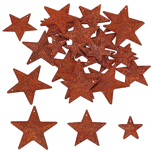 GORGECRAFT 30Stk 3 Größen Metall Rostiger Scheunenstern 25mm 38mm 47mm Mini-Hängestern Antike Primitive Rustikale Landhaus-Stahlsterne Akzente Für Heimwerker Handwerk Haustür Wanddekoration von GORGECRAFT