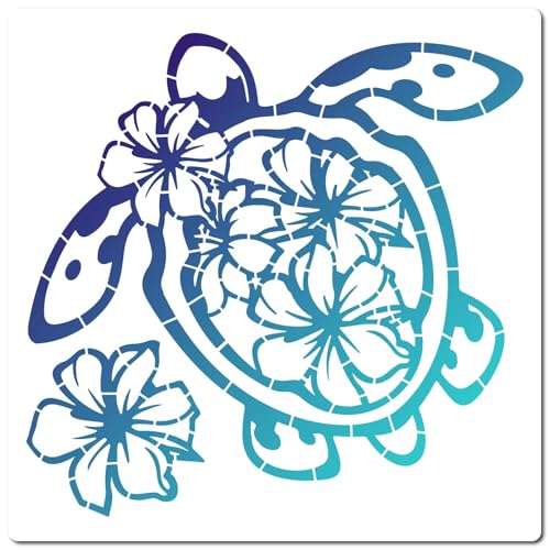 GORGECRAFT 30x30cm Große Meeresschildkröten Schablone Strand Ozean Tier Schildkröte Blume Zeichenvorlage Hawaii Wiederverwendbare Kunststoff Schablonen Zum Malen Auf Holz Wänden Türen Leinwand Heimdek von GORGECRAFT