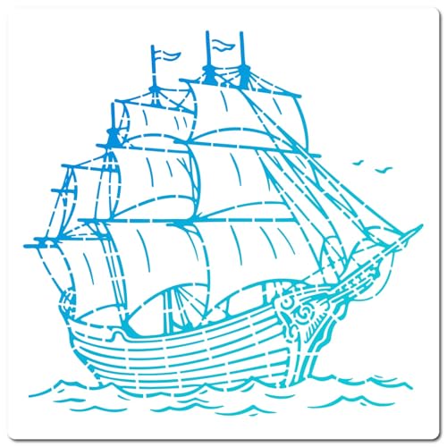 GORGECRAFT 30x30cm Große Segelboot Schablone Mit Nautischem Schiff Boot Sommer Meer Welle Wiederverwendbare Schablonen Aus PET Kunststoff Zum Malen Auf Wänden Holz Leinwand Möbeln Papier DIY Basteln von GORGECRAFT