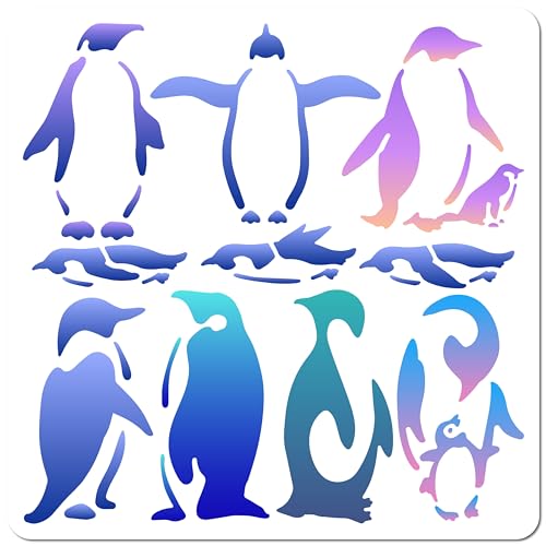 GORGECRAFT 30x30cm Pinguin-Schablonen Kunststoff-Malvorlage 10 Stile Antarktis-Pinguin-Muster Wiederverwendbare Quadratische Graffiti-Schablonen Zum Malen Auf Holz Bodenfliesen Wandmöbeln Stoffen DIY von GORGECRAFT