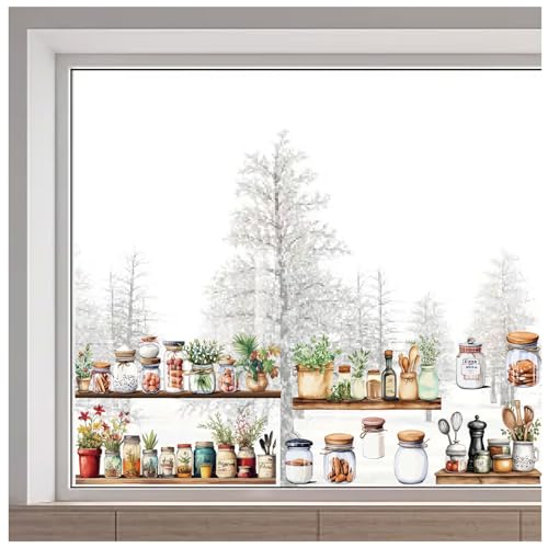 GORGECRAFT 38 x 120cm Statischer Fensteraufkleber Für Küchengläser Blumen In Gläsern Blätter Blumen Flaschenaufkleber Kollisionssicher Nicht Klebend Wiederverwendbar Abnehmbar Glasfensteraufkleber von GORGECRAFT