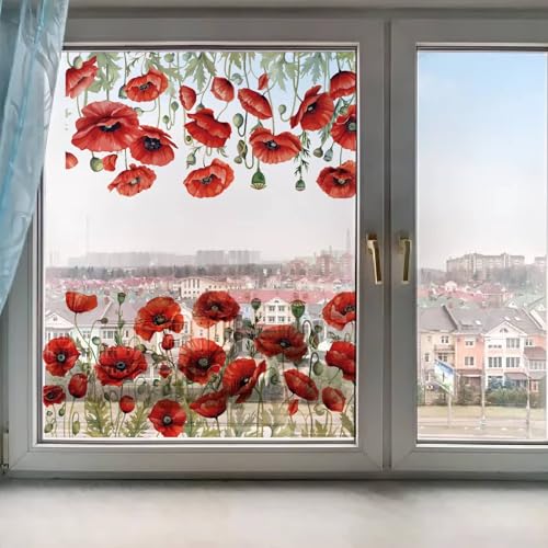 GORGECRAFT 38x116cm August Poppy Große Fensteraufkleber Statisches Glas Schiebetür Dekor Vinyl Alarm Schlafzimmer Badezimmer Antikollisions Aufkleber Zum Verhindern von Schlägen von Vögeln Hunden von GORGECRAFT