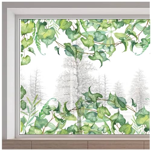 GORGECRAFT 38x116cm Fensteraufkleber Mit Weinreben Statisch Nicht Klebend Grüne Efeublätter Pflanzen Fensteraufkleber Wiederverwendbar Botanische Fensteraufkleber Für Glasschiebetüren Sommer Heimdekor von GORGECRAFT