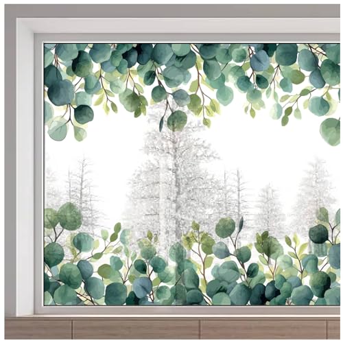 GORGECRAFT 38x116cm Große Fensteraufkleber Mit Eukalyptusblättern Frühlingsgrüne Blätter Statische Fensteraufkleber Hängende Sommer Statische Fensteraufkleber In Weinrebenform Für Glasschiebetüren von GORGECRAFT