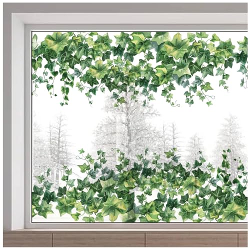 GORGECRAFT 38x116cm Große Fensteraufkleber Mit Rankenblumen Grünen Blättern Und Pflanzen Große Statische Antikollisions Fensteraufkleber Nicht Klebend Um Vögel Und Haustiere Fernzuhalten Dekoration von GORGECRAFT