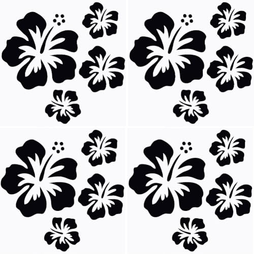 GORGECRAFT 4 Blatt Hibiskusblüten-Autoaufkleber Schwarze Hawaiianische Aufkleber Und Abziehbilder Wasserdichtes Vinyl Automobil-Außendekoration Für LKW Motorrad Türen Wand Laptop von GORGECRAFT