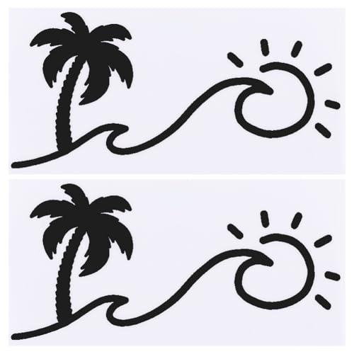 GORGECRAFT 4 Blatt Sonnenuntergangsgrafiken Und Aufkleber Sonnen- Und Wellenaufkleber Strandleben Autoaufkleber Wasserfest Kokosnussbaum Palmen Mit Sonne Dekorative Autoaufkleber Für LKWs Schwarz von GORGECRAFT