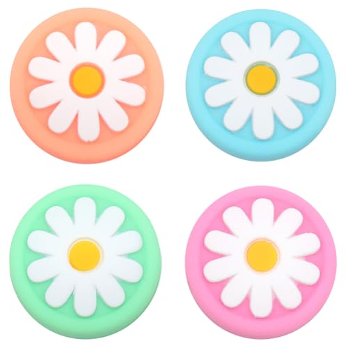 GORGECRAFT 4 Farbe Daisy Silikon Joycon Daumengriffkappen Blumen Joystickkappe Tastenkappen Analog Joy Con Stick Schutzhülle Kompatibel Mit Switch OLED Lite Konsole Für NS Joycon Controller von GORGECRAFT